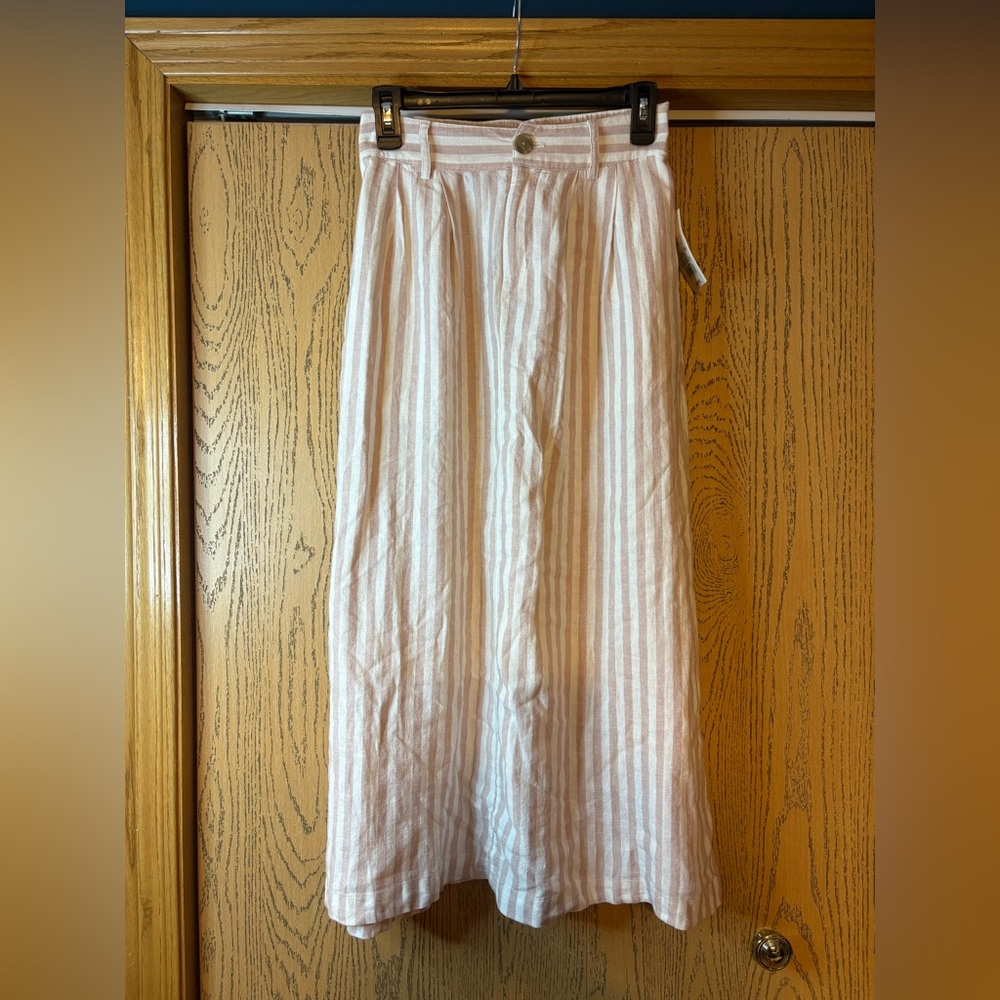 a new day Pink and White Striped Midi Skirt